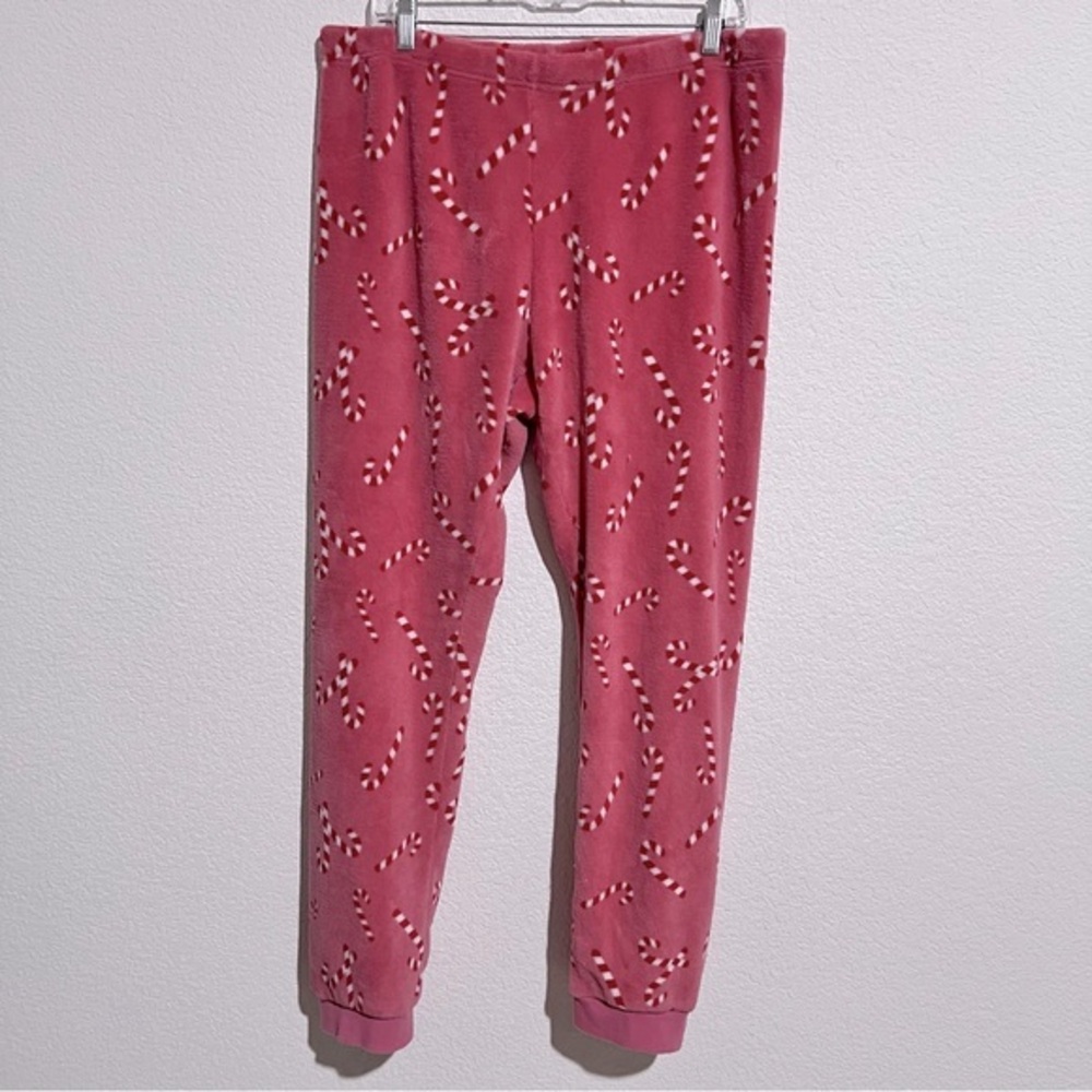 Dunnes Stores Plush Fleece Pink Candy Cane Pajama Lounge Pants Joggers Large